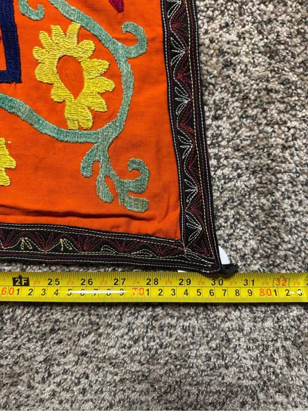 Set of 5 Vintage Uzbek Suzani Hand-Embroidered Panels - Orange Boho Wall Art
